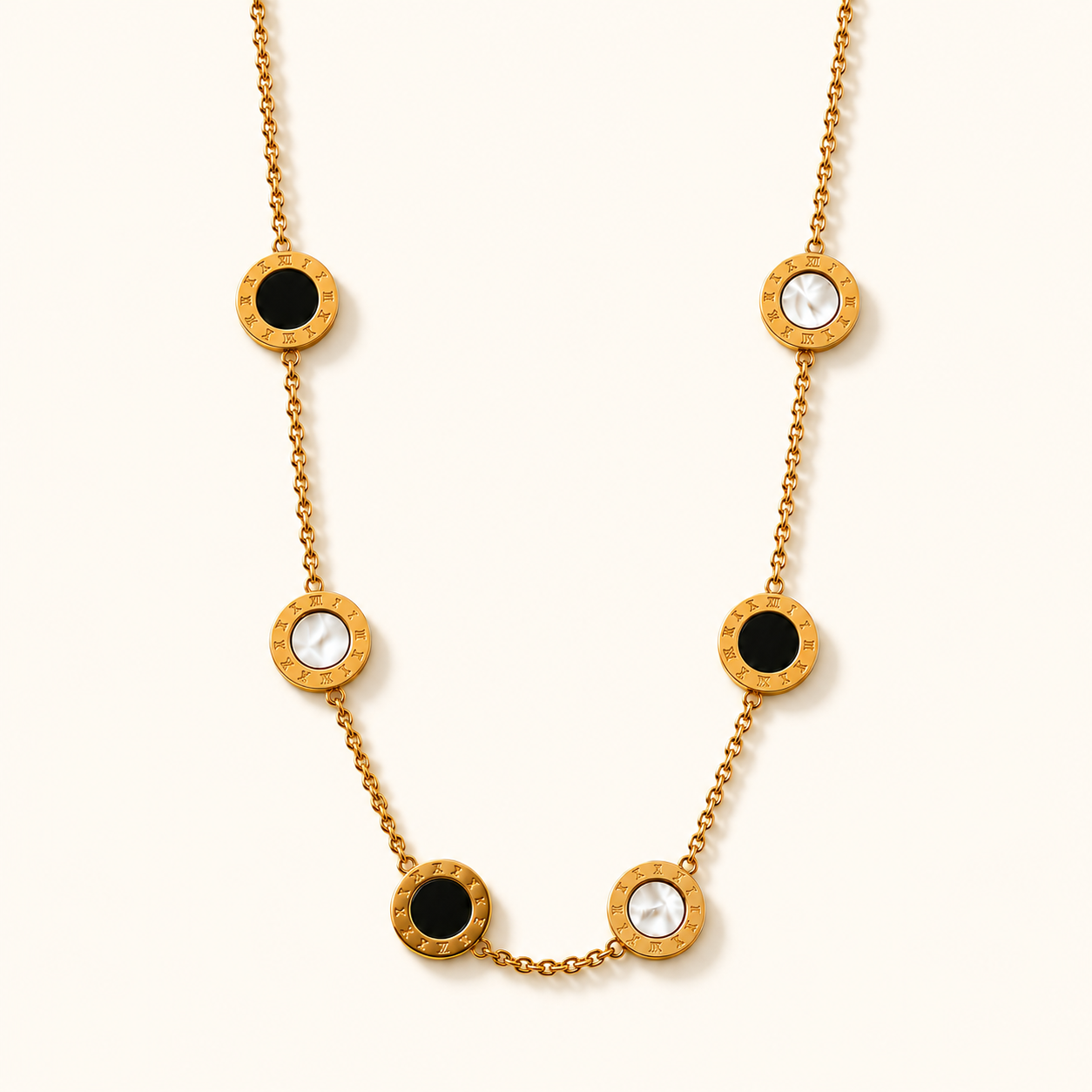 Pearl & Onyx Necklace - 18K Gold Plated