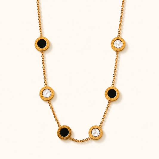Pearl & Onyx Necklace - 18K Gold Plated
