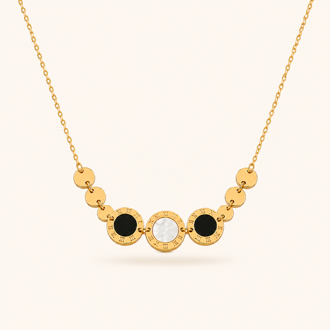 Celeste Pearl & Onyx Necklace - 18K Gold Plated