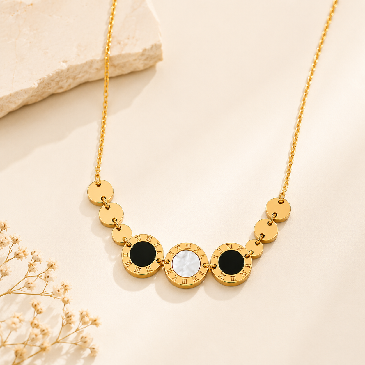 Celeste Pearl & Onyx Necklace - 18K Gold Plated