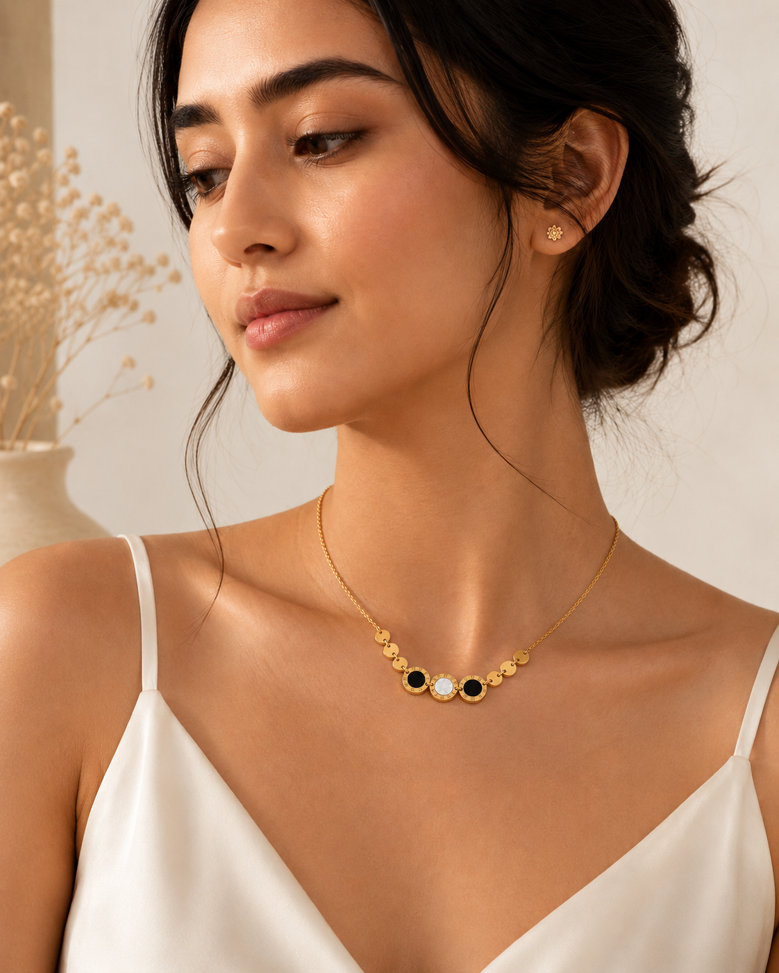 Celeste Pearl & Onyx Necklace - 18K Gold Plated