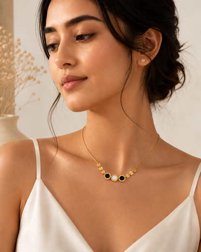 Celeste Pearl & Onyx Necklace - 18K Gold Plated