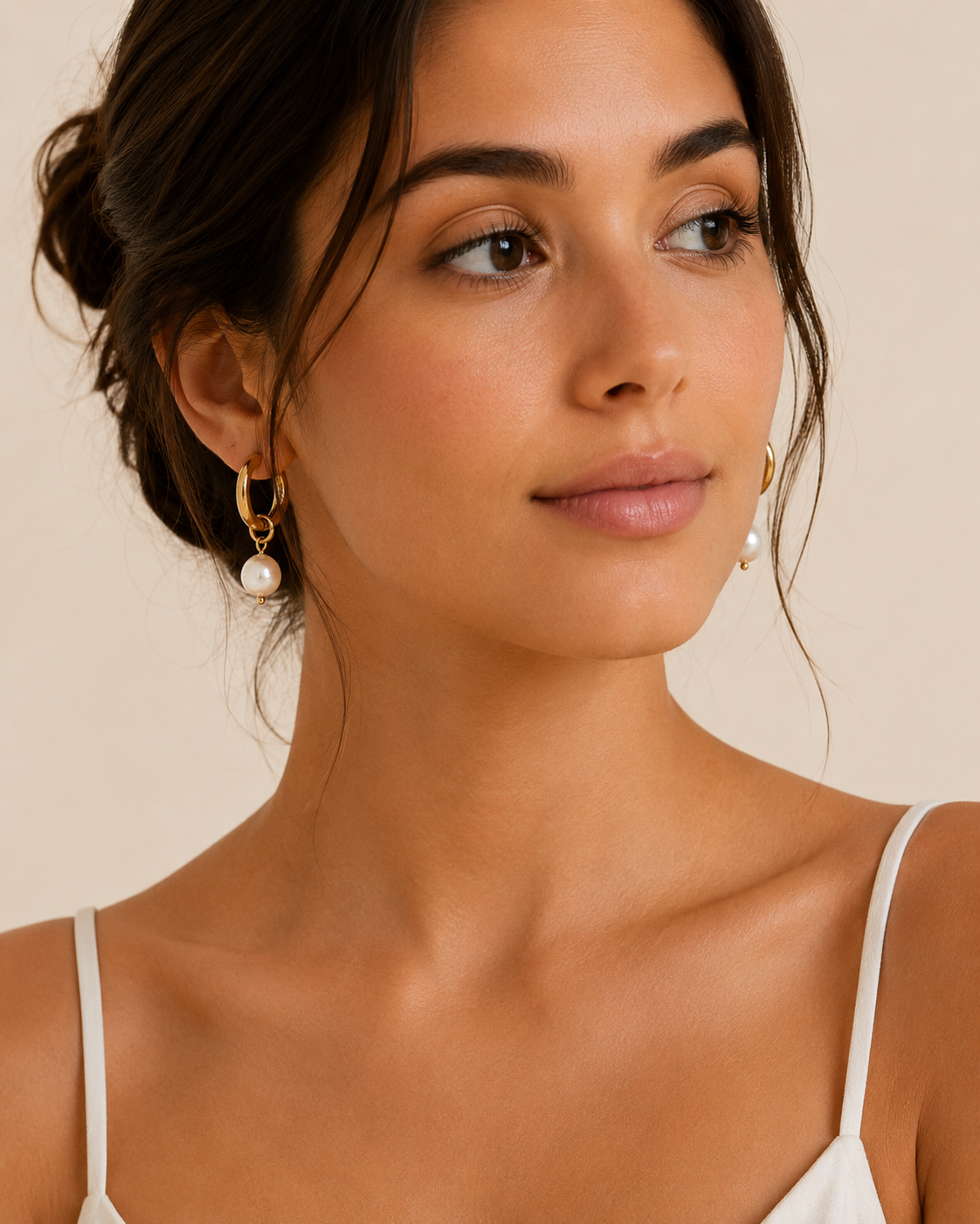 Serena Pearl Drop Hoops Earrings – 18K Gold Plated