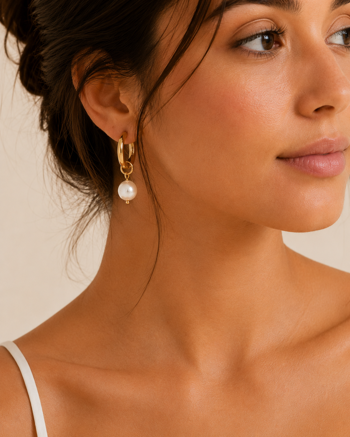 Serena Pearl Drop Hoops Earrings – 18K Gold Plated