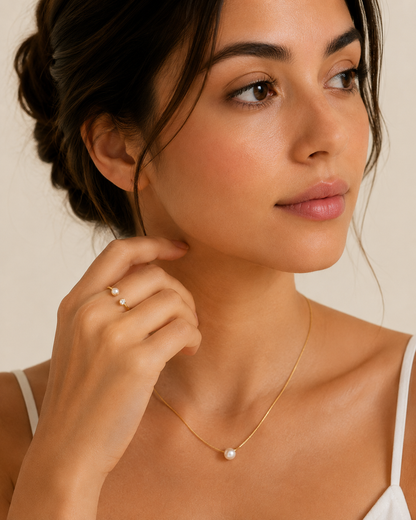 Luna Pearl Open Ring - 18K Gold Plated (Adjustable)