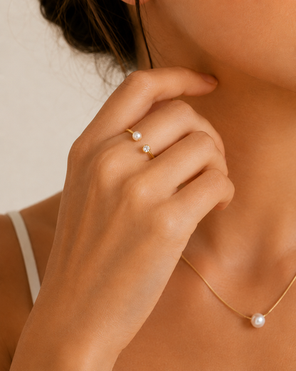 Luna Pearl Open Ring - 18K Gold Plated (Adjustable)