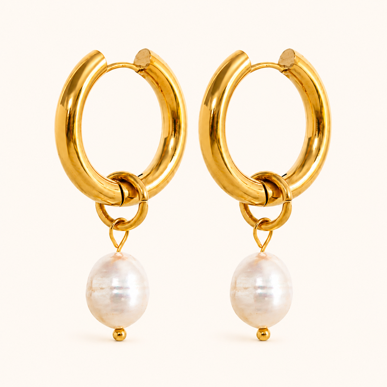 Serena Pearl Drop Hoops Earrings – 18K Gold Plated