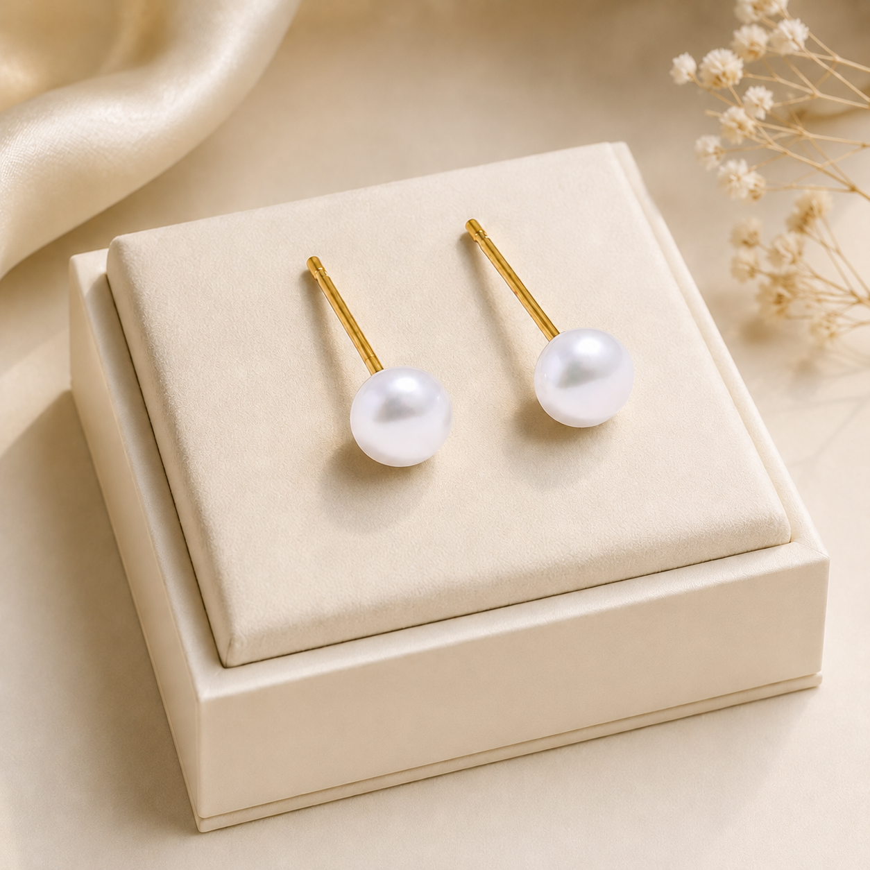 Grace Pearl Stud Earrings - 18K Gold Plated