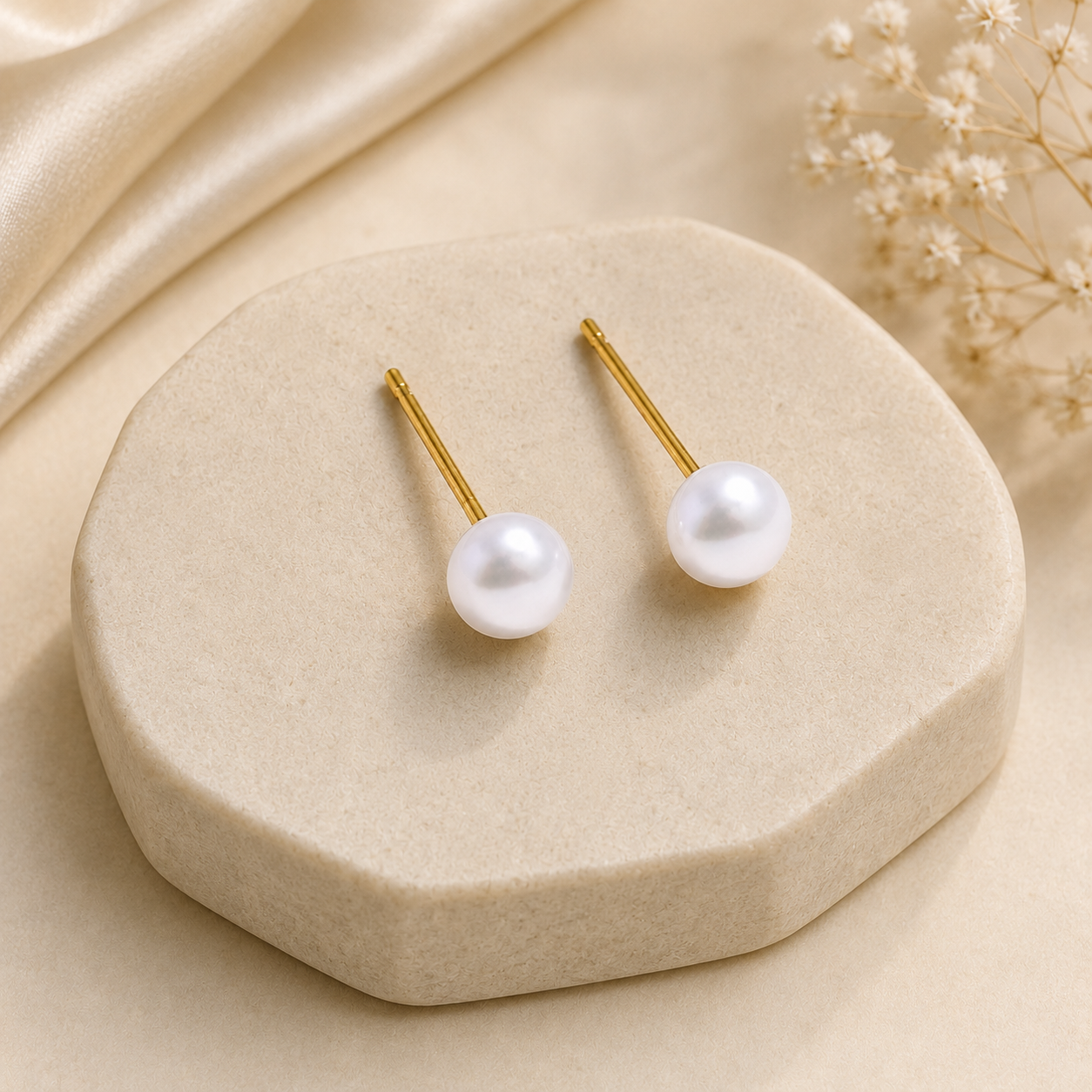 Grace Pearl Stud Earrings - 18K Gold Plated