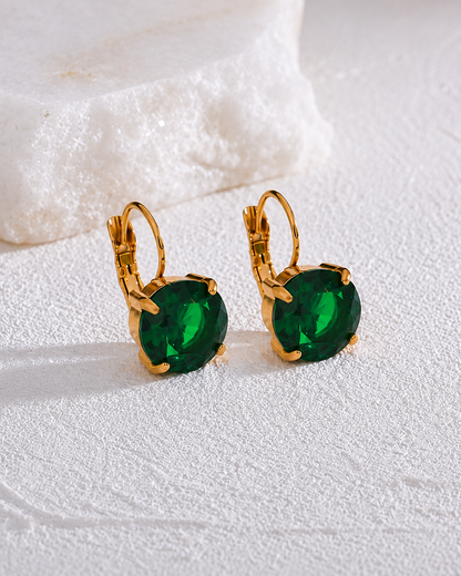 Green Emerald Earrings - 18K Gold Plated