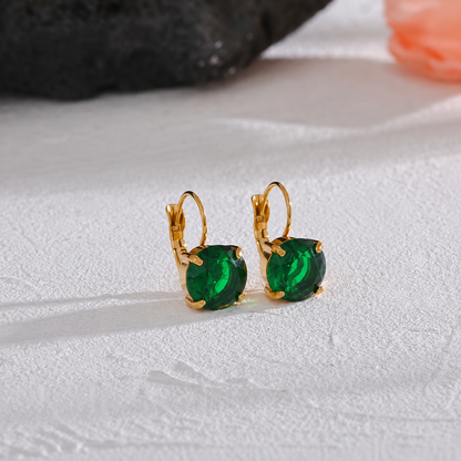 Green Emerald Earrings - 18K Gold Plated