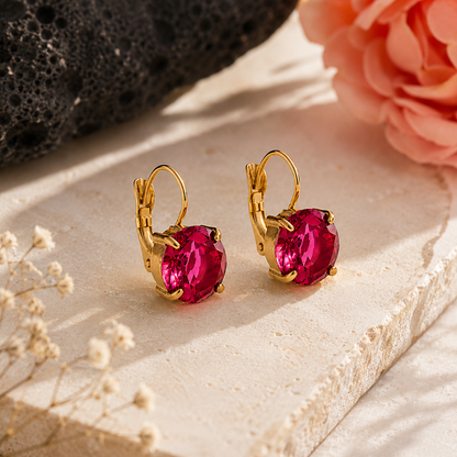 Rose Zircon Earrings - 18K Gold Plated