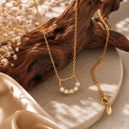 Crescent Zircon Necklace – 18K Gold Plated