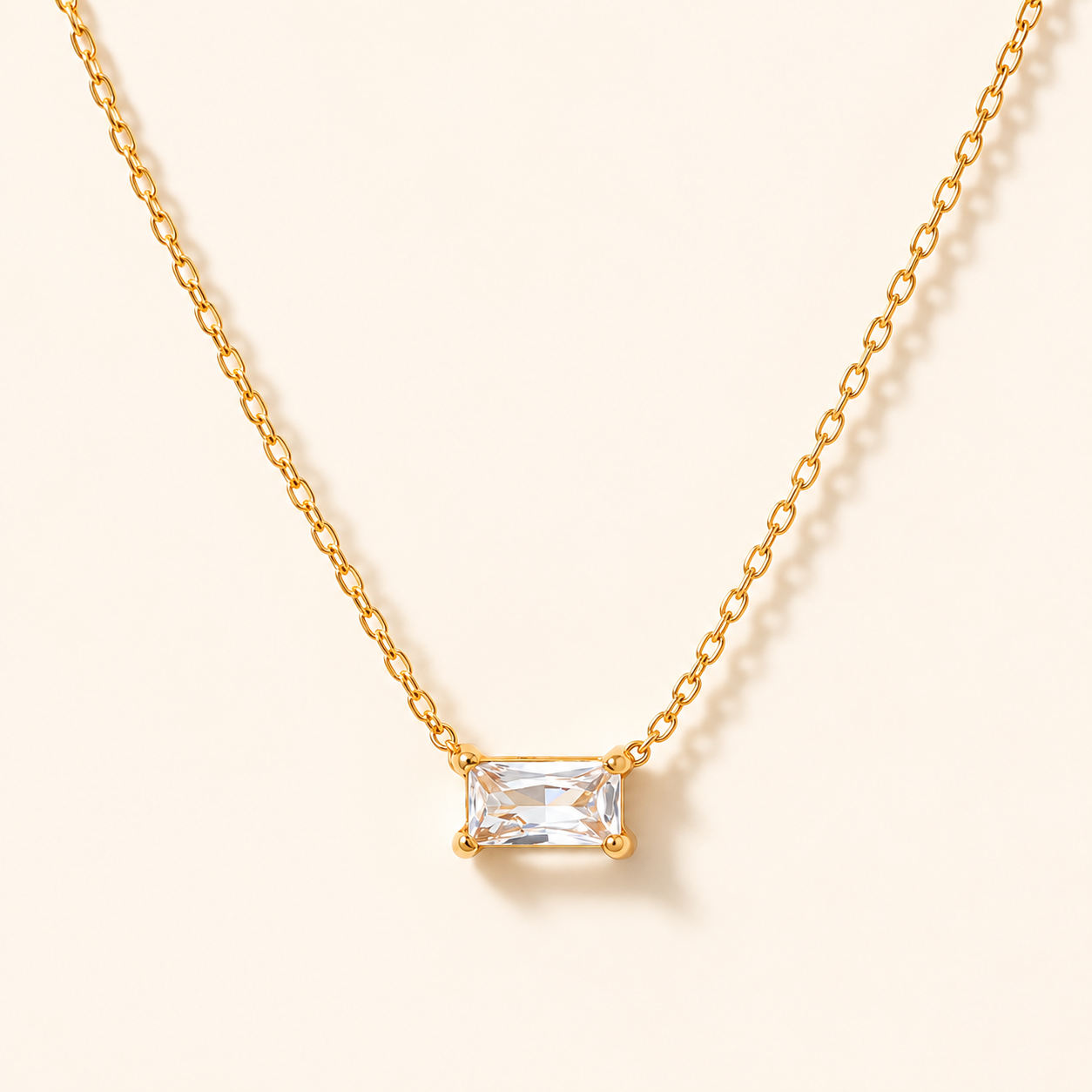 Baguette Stone Necklace - 18K Gold Plated