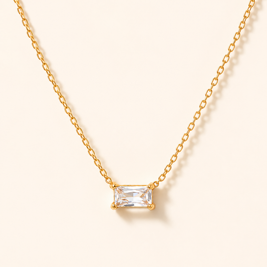 Baguette Stone Necklace - 18K Gold Plated
