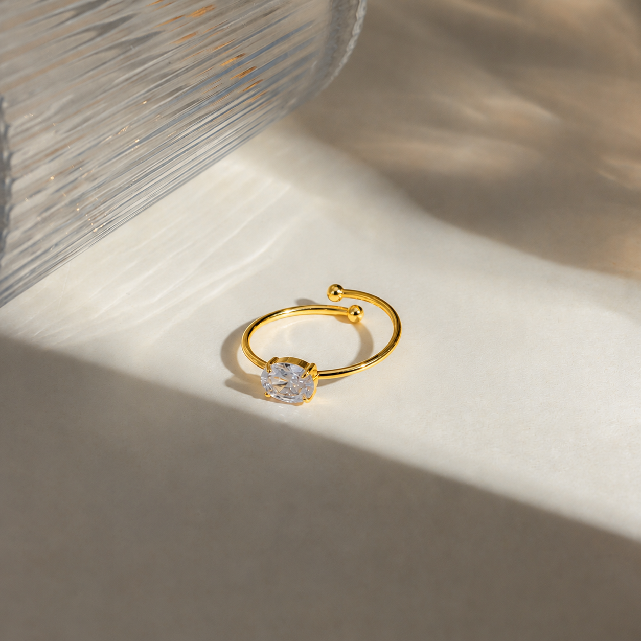 Zircon Solitaire Ring - 18K Gold Plated (Adjustable)