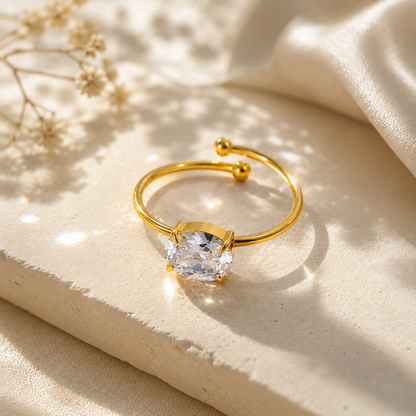 Zircon Solitaire Ring - 18K Gold Plated (Adjustable)