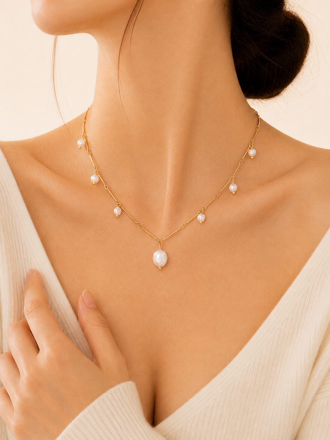 Celeste Pearl Drop Necklace – 18K Gold Plated