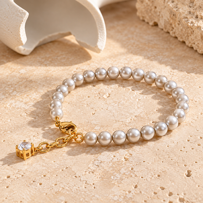 Nivelle Grey Pearl Bracelet - 18k Gold Plated