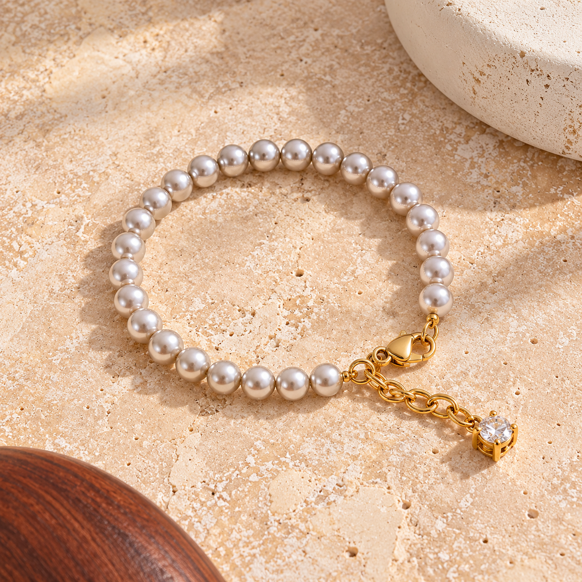 Nivelle Grey Pearl Bracelet - 18k Gold Plated