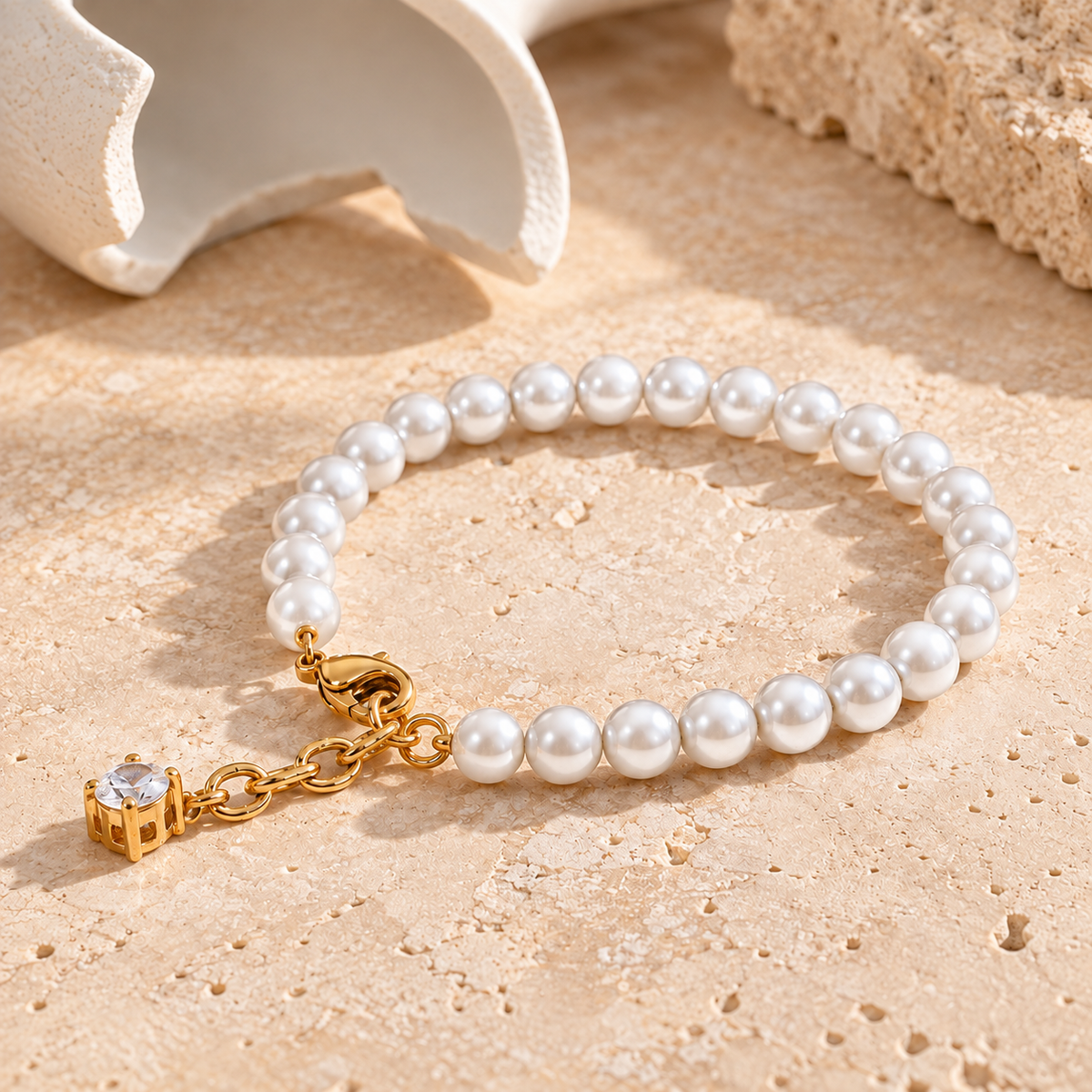Caelisse White Pearl Bracelet - 18k Gold Plated