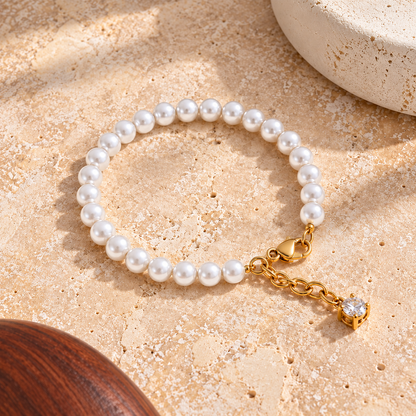 Caelisse White Pearl Bracelet - 18k Gold Plated