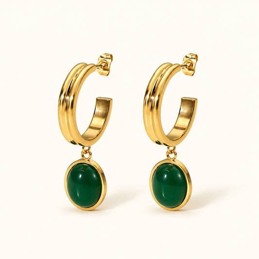Emerald Muse Drops Earrings - 18K Gold Plated