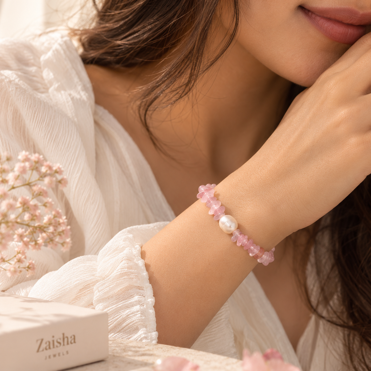 Rosevia Pearl Stone Bracelet - 18K Gold Plated