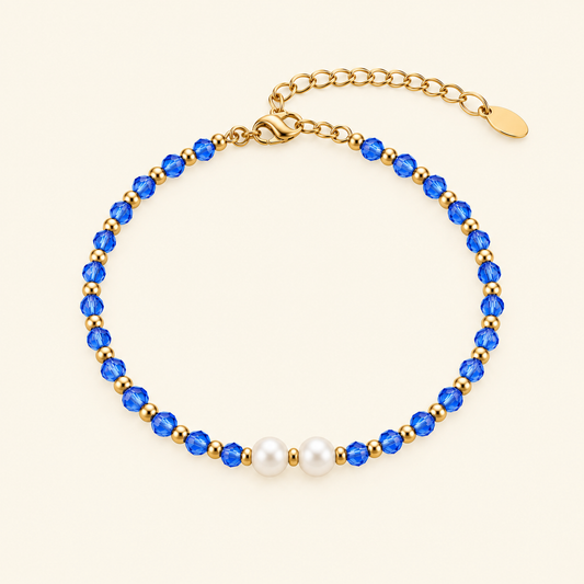 Blue Crystal Pearl Bracelet - 18K Gold Plated