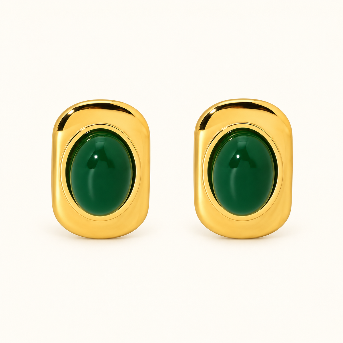Avira Green Studs Earrings - 18K Gold Plated