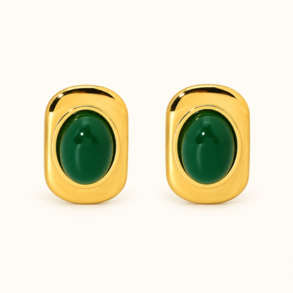 Avira Green Studs Earrings - 18K Gold Plated