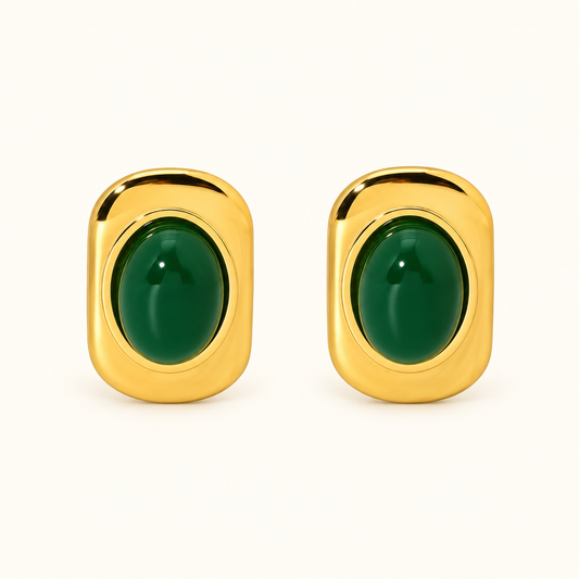Avira Green Studs Earrings - 18K Gold Plated