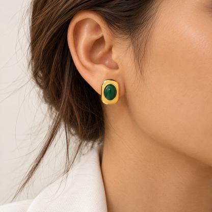 Avira Green Studs Earrings - 18K Gold Plated