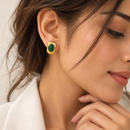 Avira Green Studs Earrings - 18K Gold Plated
