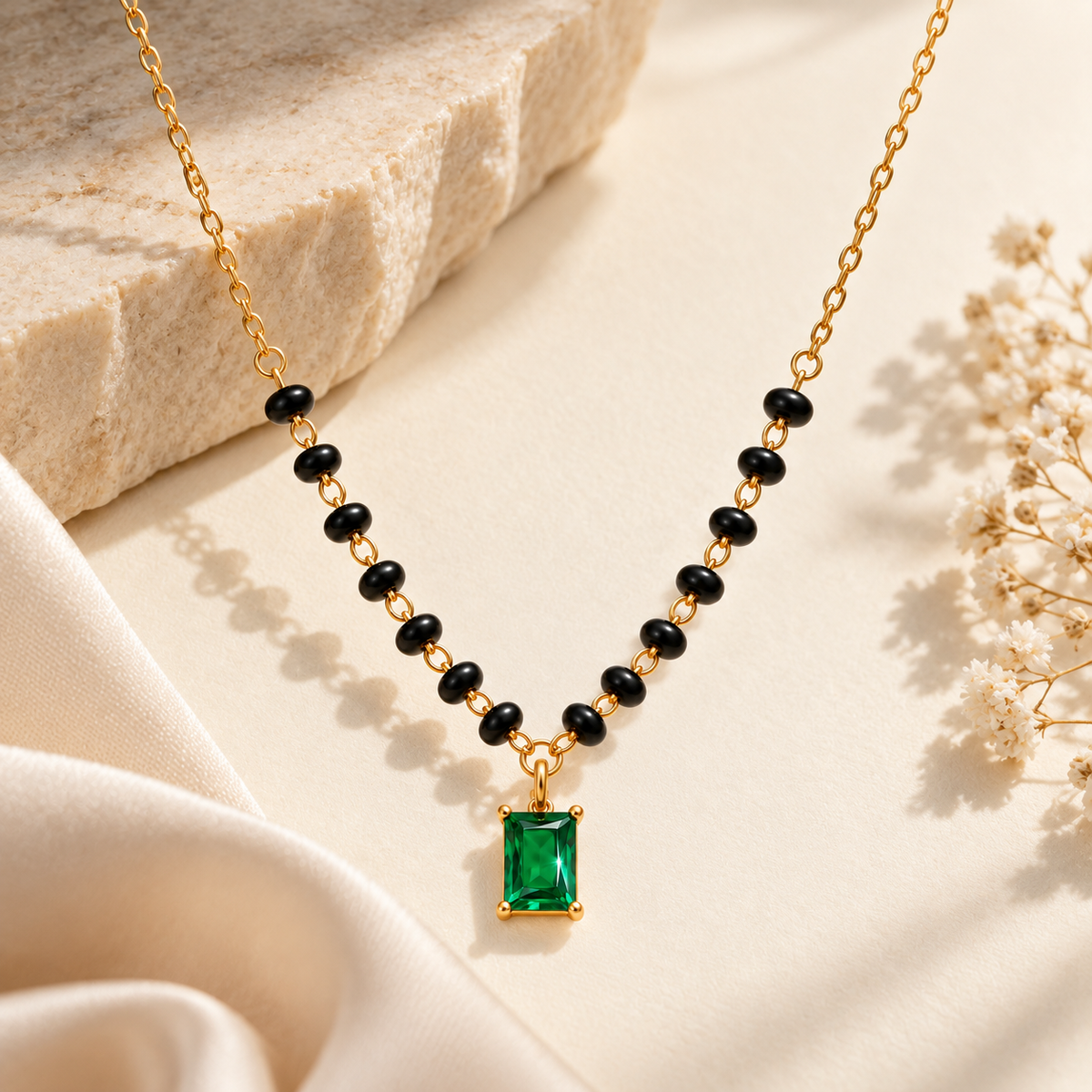 Zyra Emerald Mangalsutra - 18K Gold Plated
