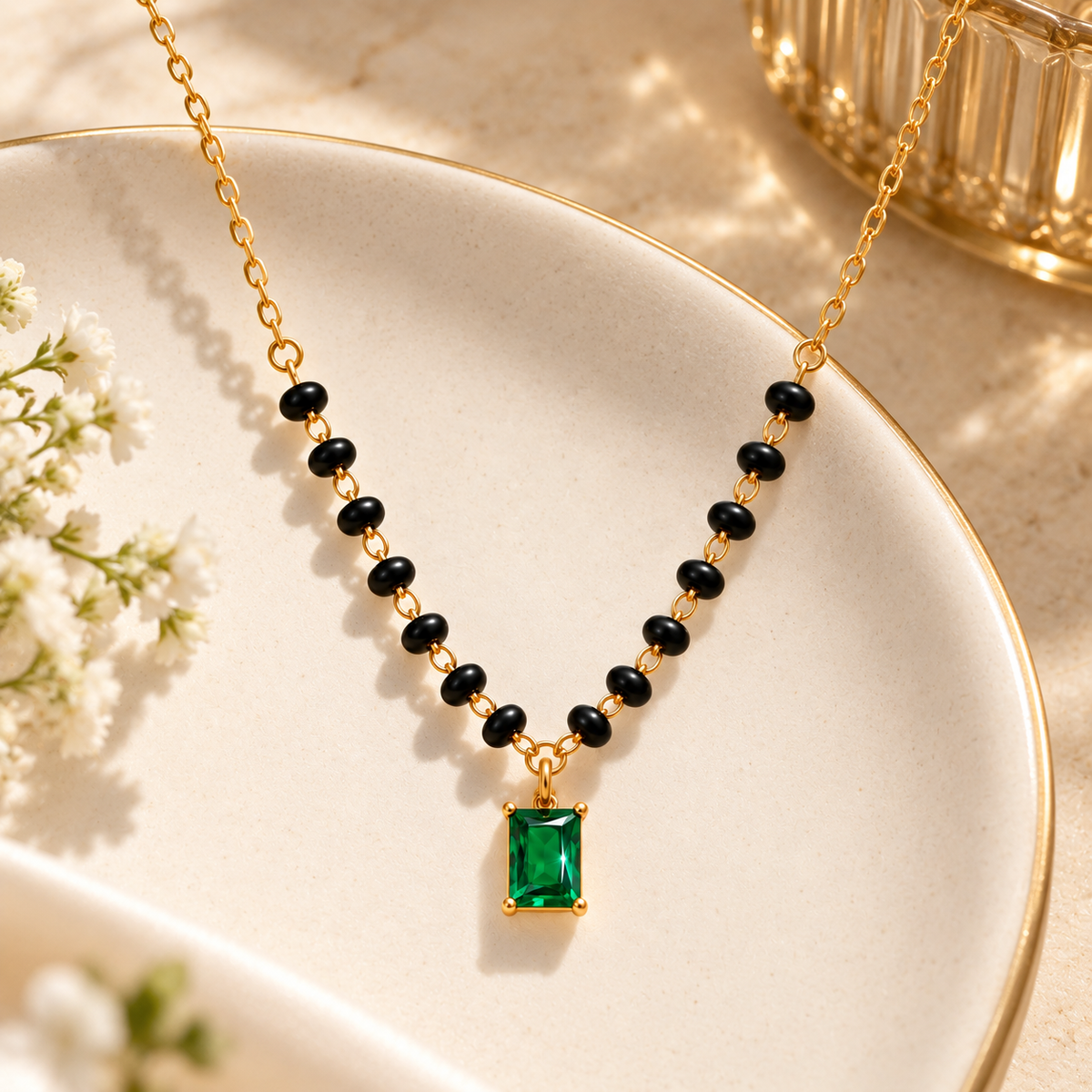 Zyra Emerald Mangalsutra - 18K Gold Plated