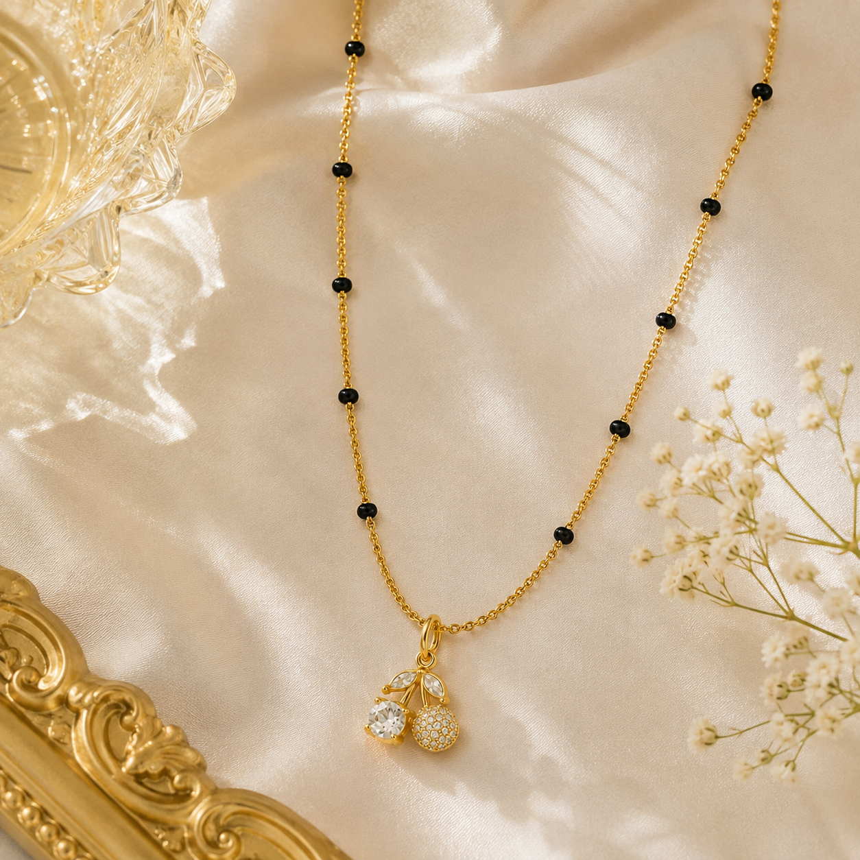 Cherry Crystal Mangalsutra - 18k Gold Plated
