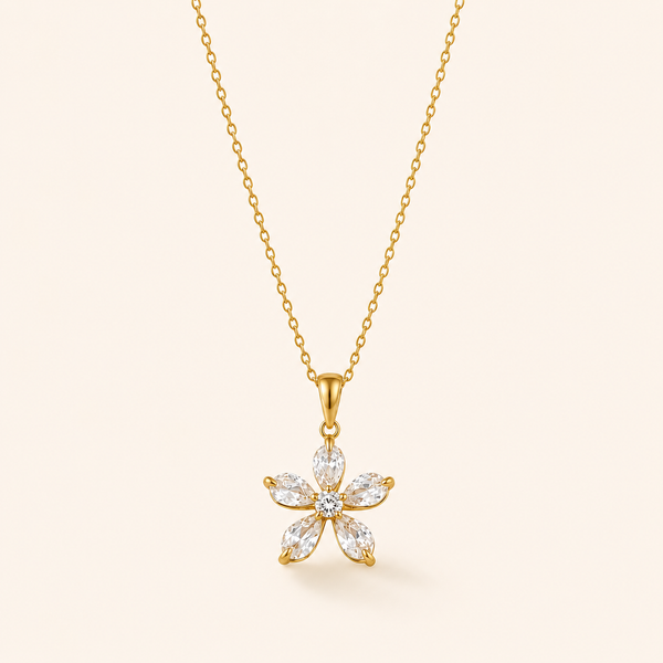 Statement Flower Necklace - 18K Gold Plated