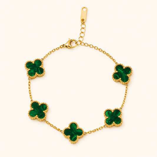 Dartmouth Green Clover Bracelet - 18K Gold Plated