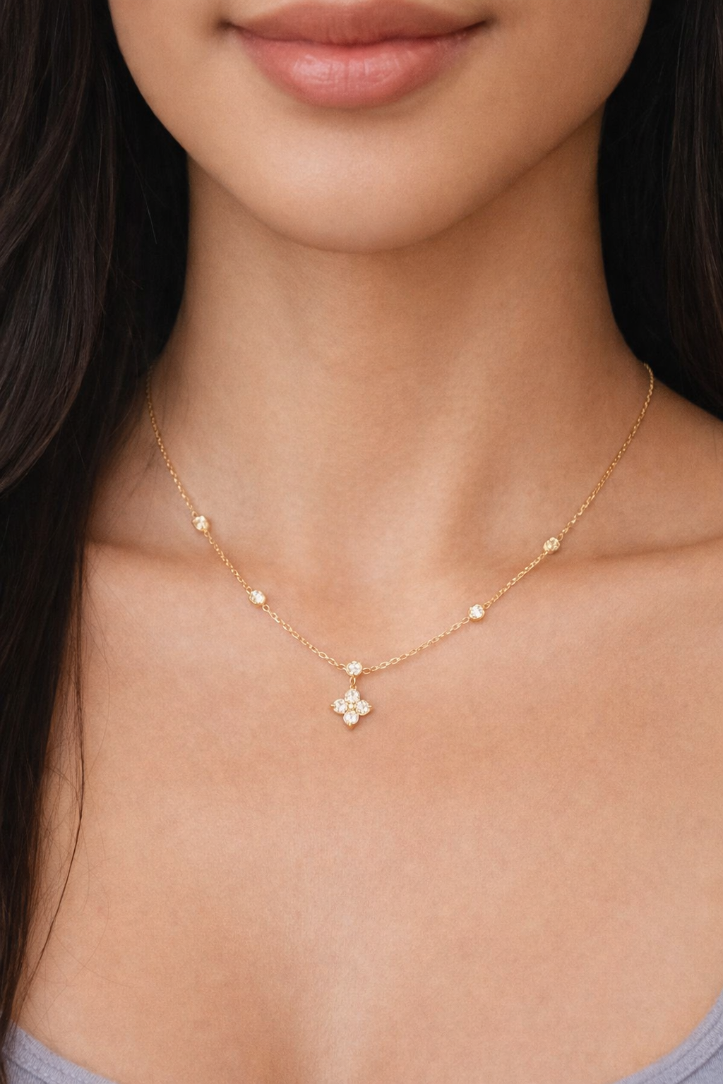 Daisy Drop Necklace - 18K Gold Plated