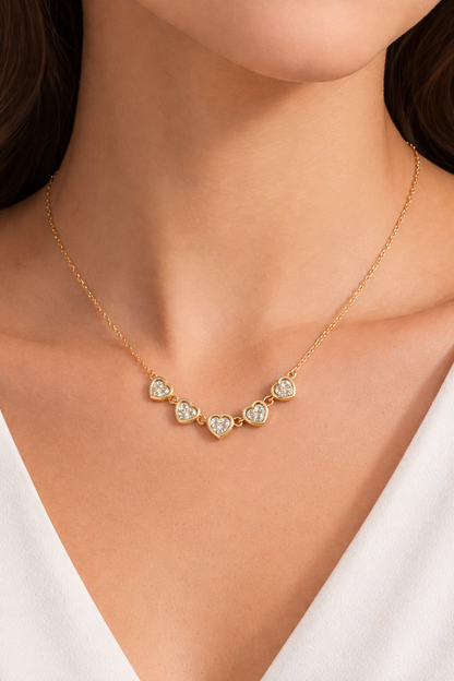 Penta Hearts Necklace - 18K Gold Plated
