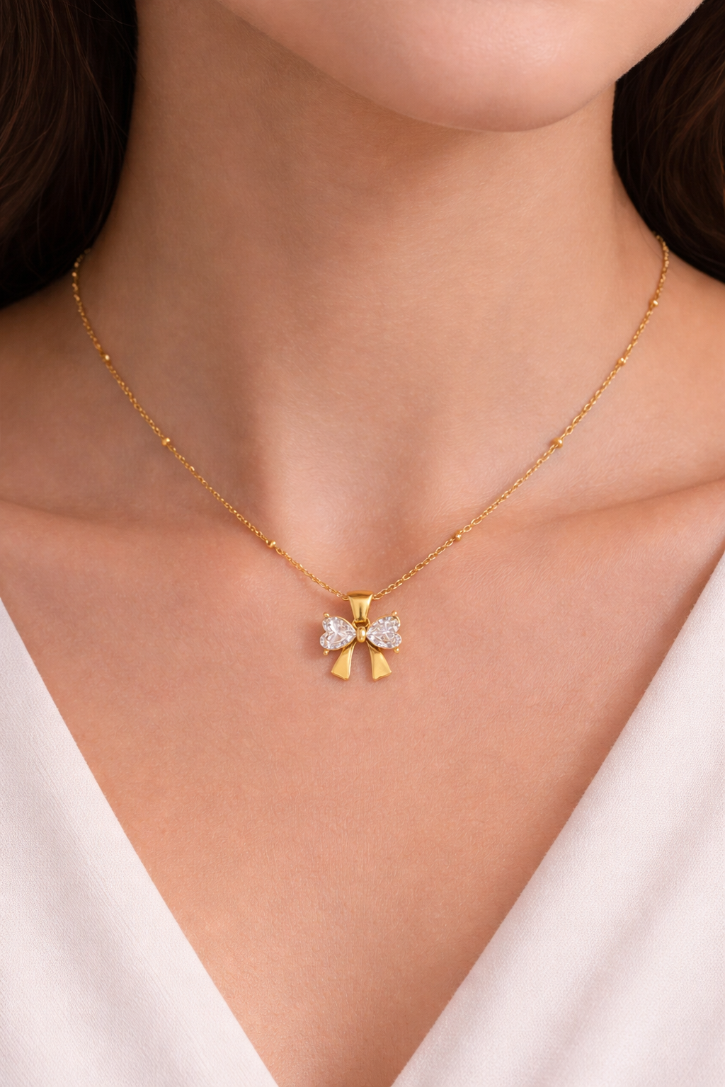 Dainty Bow Necklace - 18K Gold Plated