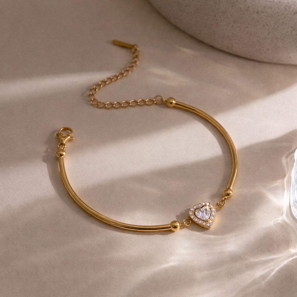Crystal Heart Bracelet - 18K Gold Plated