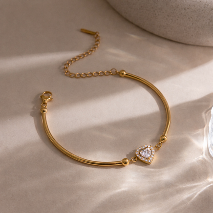 Crystal Heart Bracelet - 18K Gold Plated
