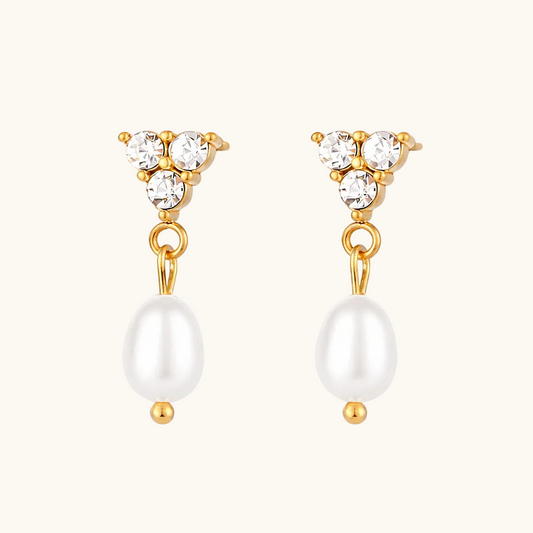 Pearl Trio Drop Studs Earrings - 18K Gold Plated