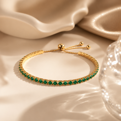 Emerald Adjustable Tennis Bracelet - 18k Gold Plated