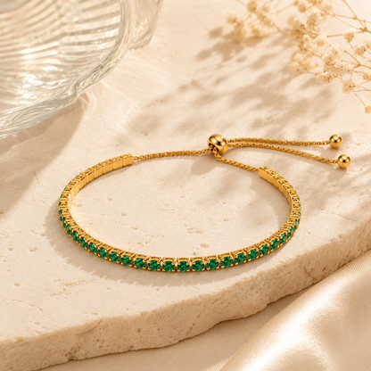 Emerald Adjustable Tennis Bracelet - 18k Gold Plated