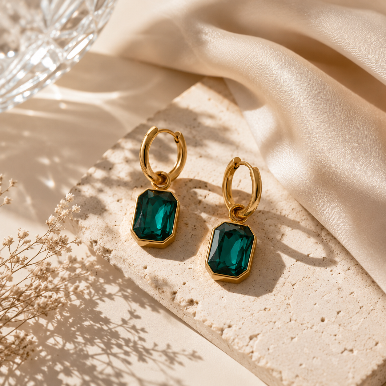 Emerald Muse Hoops Earrings - 18K Gold Plating
