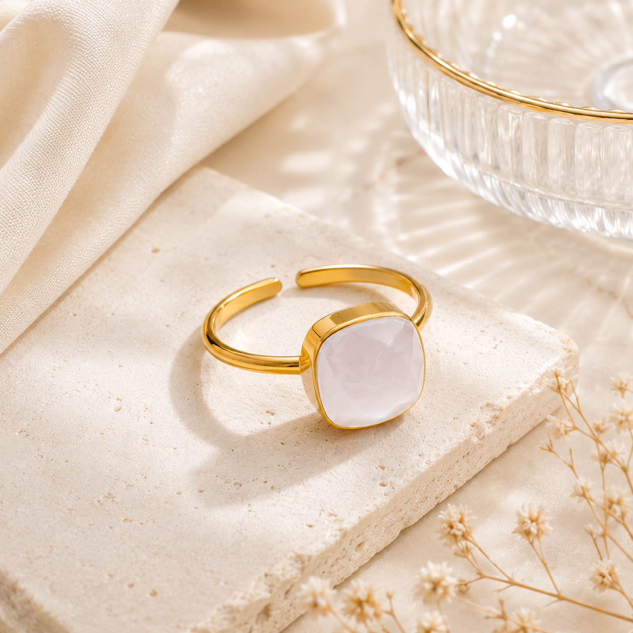Opal Stone Ring - 18k Gold Plated