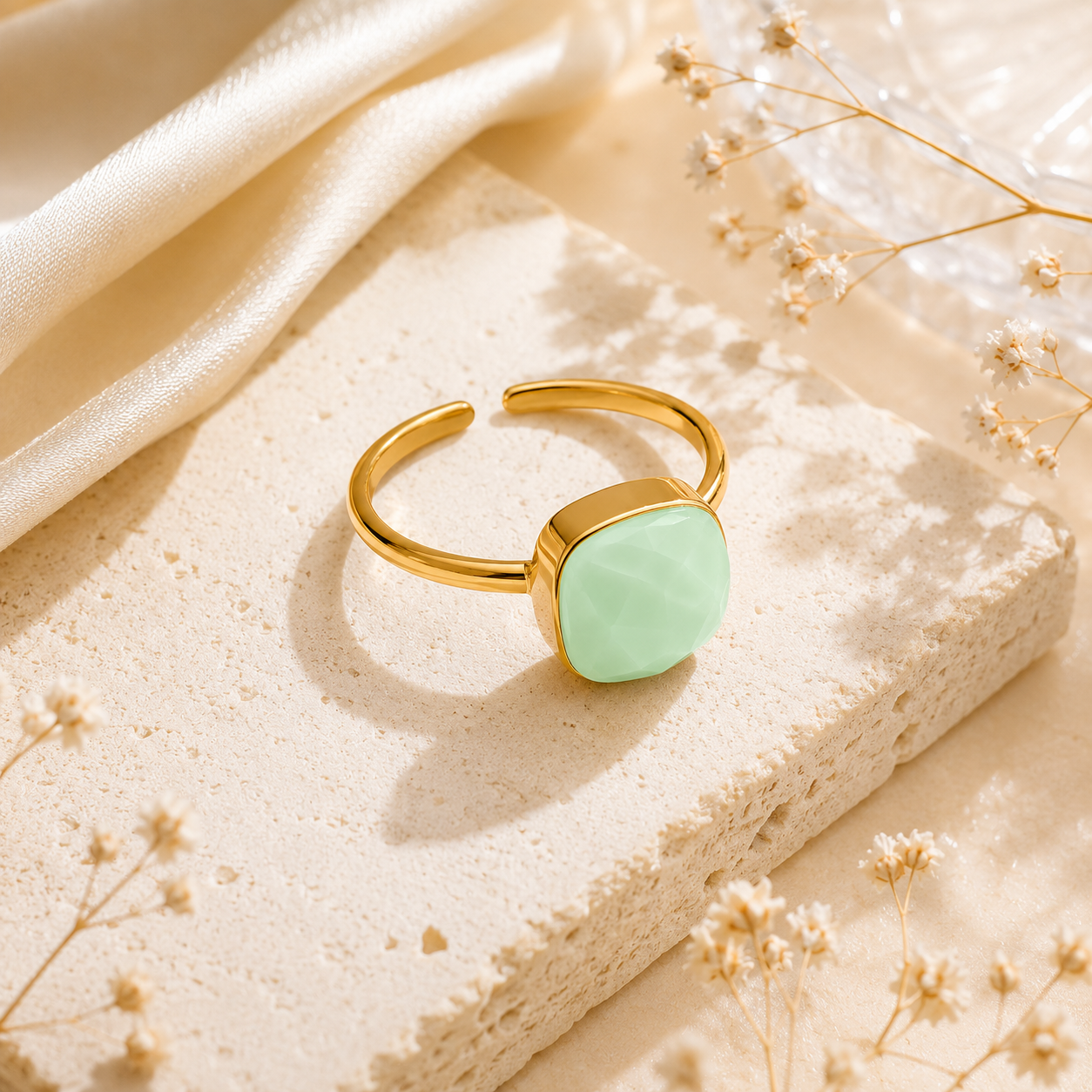 Opal Mint Stone Ring - 18k Gold Plated